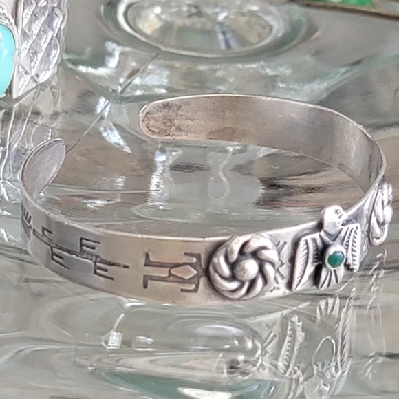 1940s Turquoise Navajo Sterling Products Coin Silver Cuff Bracelet Thunderbird - Picture 11 of 16